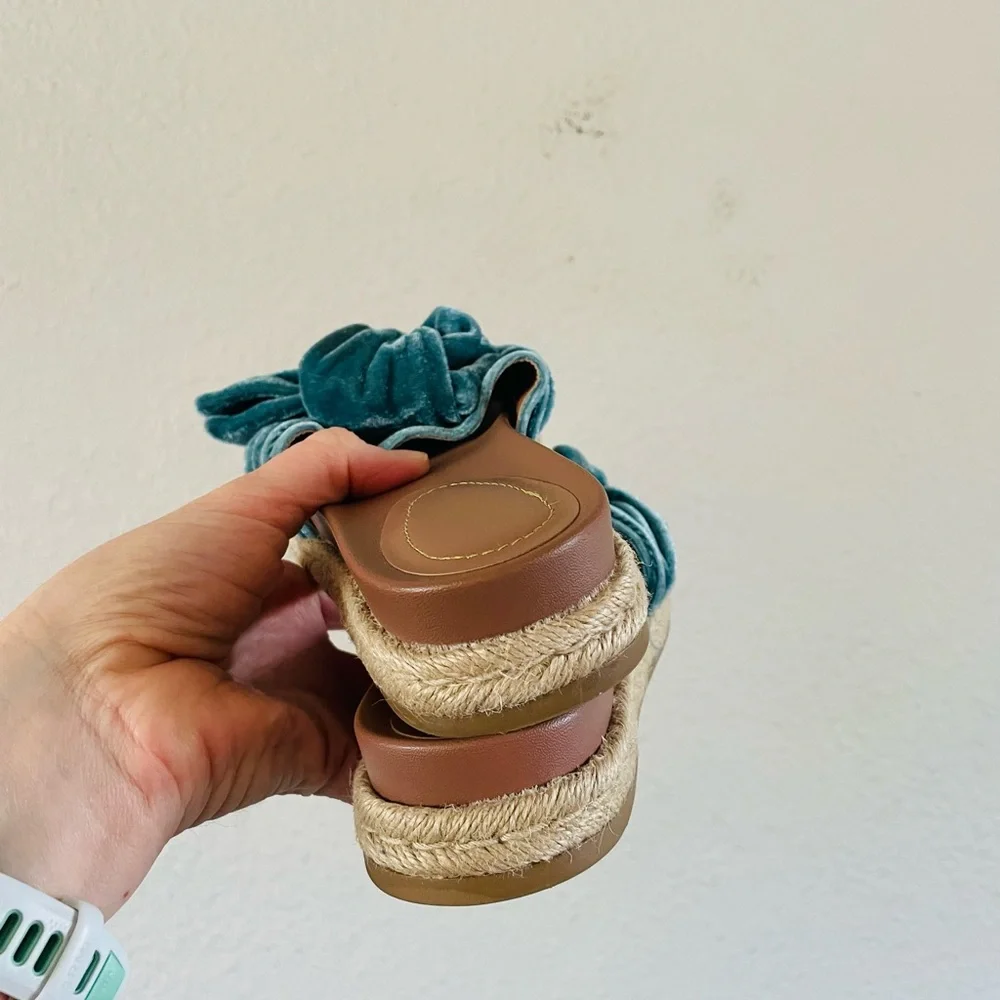 Zara Teal Velvet Knot Slide Sandals - Picture 7 of 7